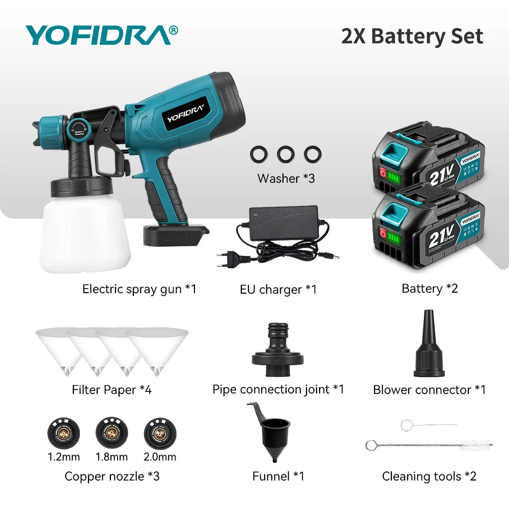 YOFIDRA 1000ML Elektrisch spuitpistool 66000RPM Snoerloze verfspuit Auto staalcoating airbrush elektrisch gereedschap voor Makita-accu