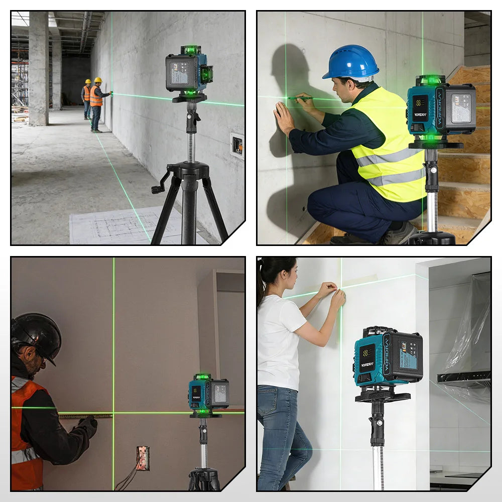 YOFIDRA 16 Lijnen 4D Laserwaterpas met 1M Statief Zelfnivellerend 360° Horizontaal Verticaal Nivelleergereedschap Kruislijnlaser Meetapparaat