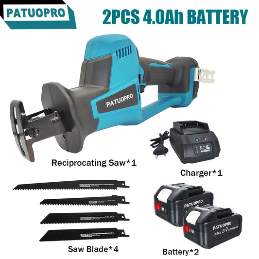 255mm Brushless Electric Reciprocating Saw With 4 Blades Cordless Adjustable Speed PVC Pipe Wood Saw For Makita 18V Battery