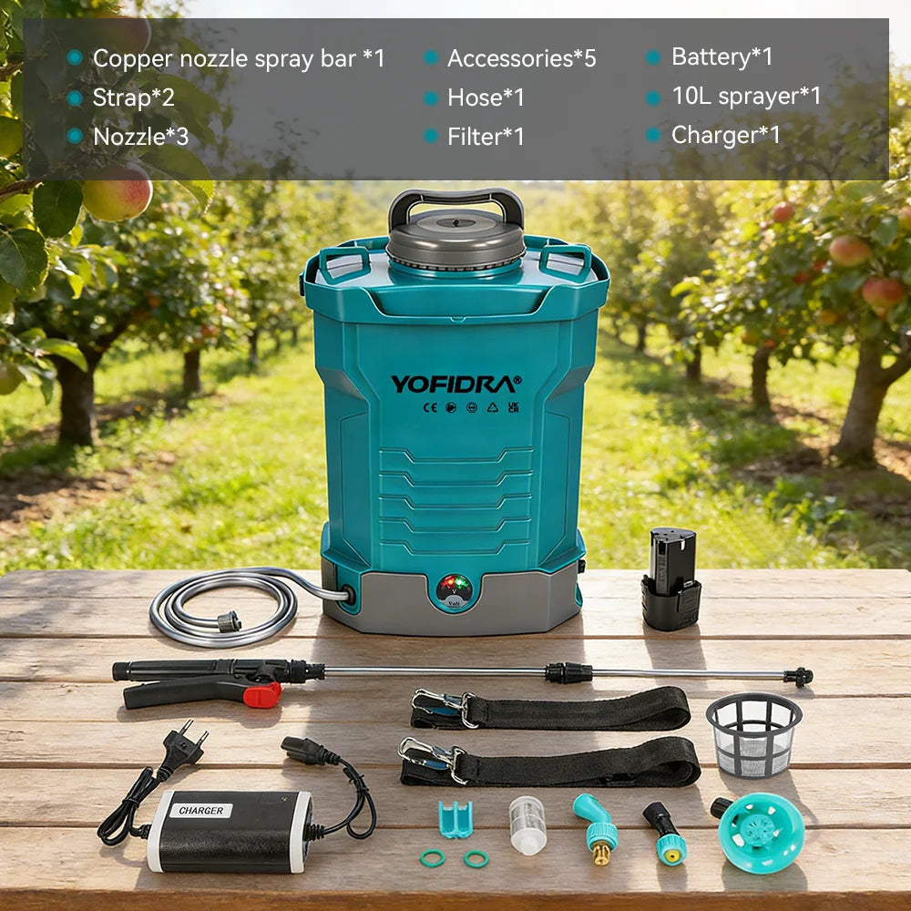 YOFIDRA 60PSI 4L/MIN Elektrische Lithiumspuit 10L Rugspuit met Hoge Capaciteit voor Tuin en Gazon Irrigatie Gereedschap