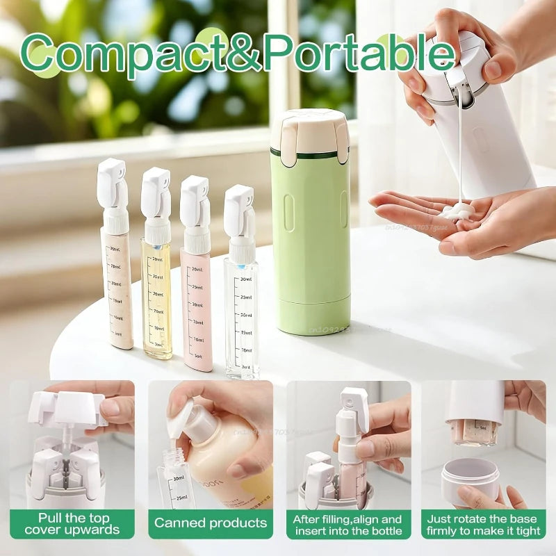 4 in 1 Travel Dispenser Portable Leakproof Travel Bottle Dispenser Set for Perfume Shampoo Conditioner Lotion Toiletry Container