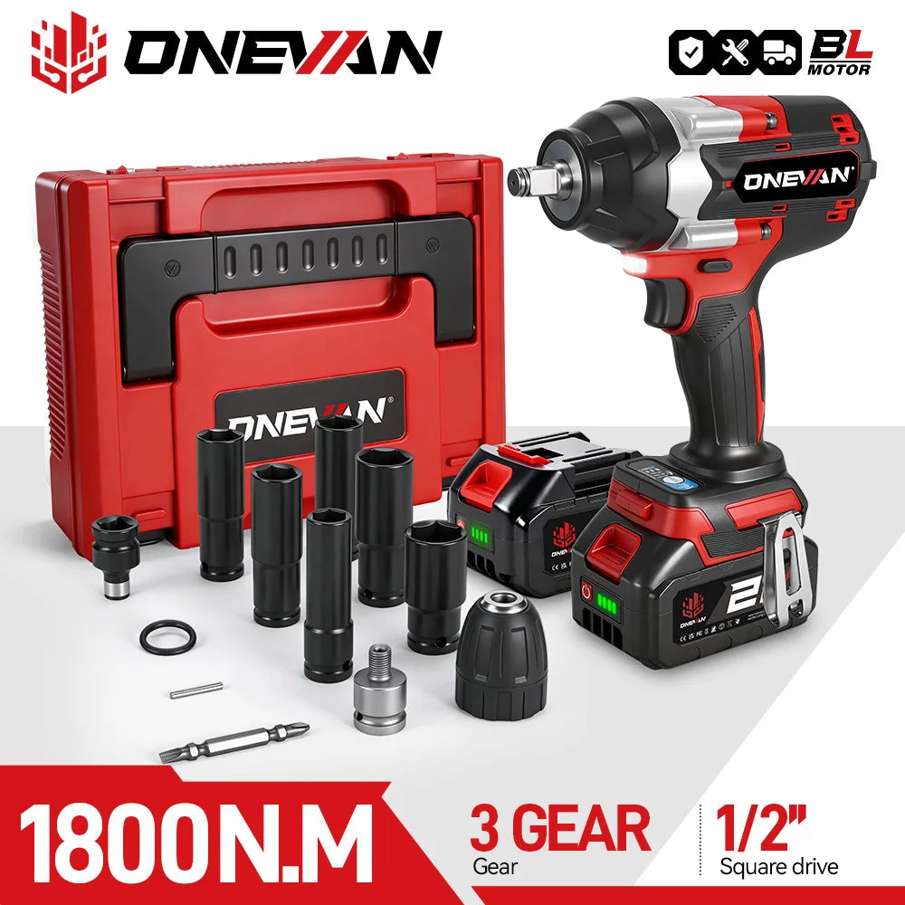 ONEVAN 1800 N.M Koppel Borstelloze Elektrische Slagsleutel 1/2 inch Accusleutel Elektrisch Gereedschap voor Makita 18V Accu Pin