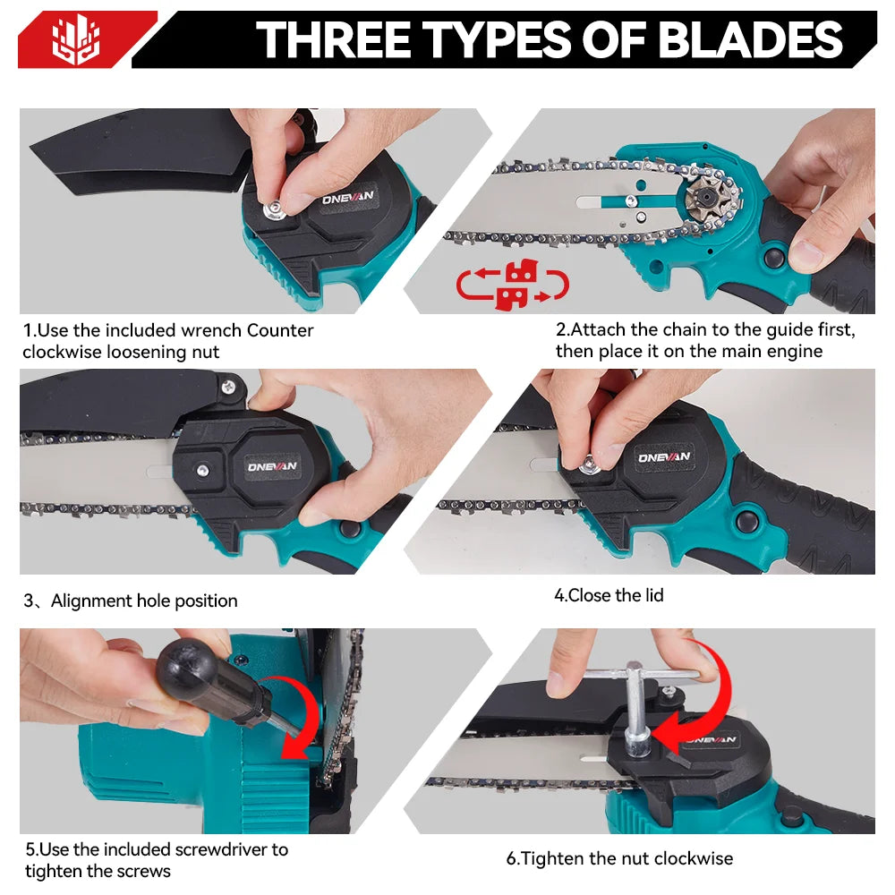 Scie à élaguer télescopique sans balais 4 en 1 ONEVAN, tronçonneuse et sécateur pour batterie Makita 18V