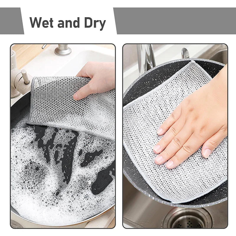 Metal Steel Wire Cleaning Rags Home Kitchen Pot Dish Pan Magic Dishcloth Towels Double Layer Non Stick Oil Steel Wire Rag Cloths