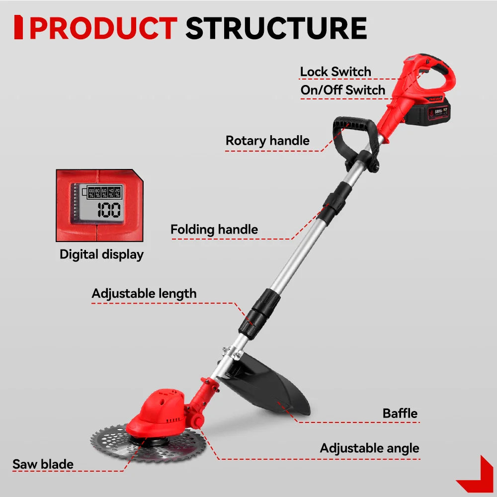 Tondeuse à gazon électrique sans fil ONEVAN 10 pouces, coupe-bordures à moteur sans balais, outil de jardinage à longueur réglable pour batterie Makita 18V