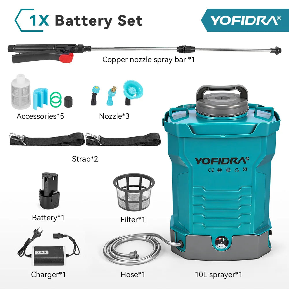YOFIDRA 60PSI 4L/MIN Elektrische Lithiumspuit 10L Rugspuit met Hoge Capaciteit voor Tuin en Gazon Irrigatie Gereedschap