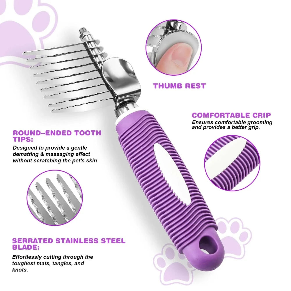 Peigne râteau de démêlage pour animaux, brosse pour chiens et chats avec longues lames de sécurité pour démêler le sous-poil emmêlé ou noué