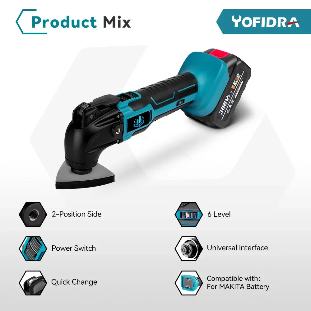 Cordless Oscillating Multi function Tool 6 Gears Adjustable Handheld Rechargeable Renovator Trimmer Shovel For Makita18V Battery