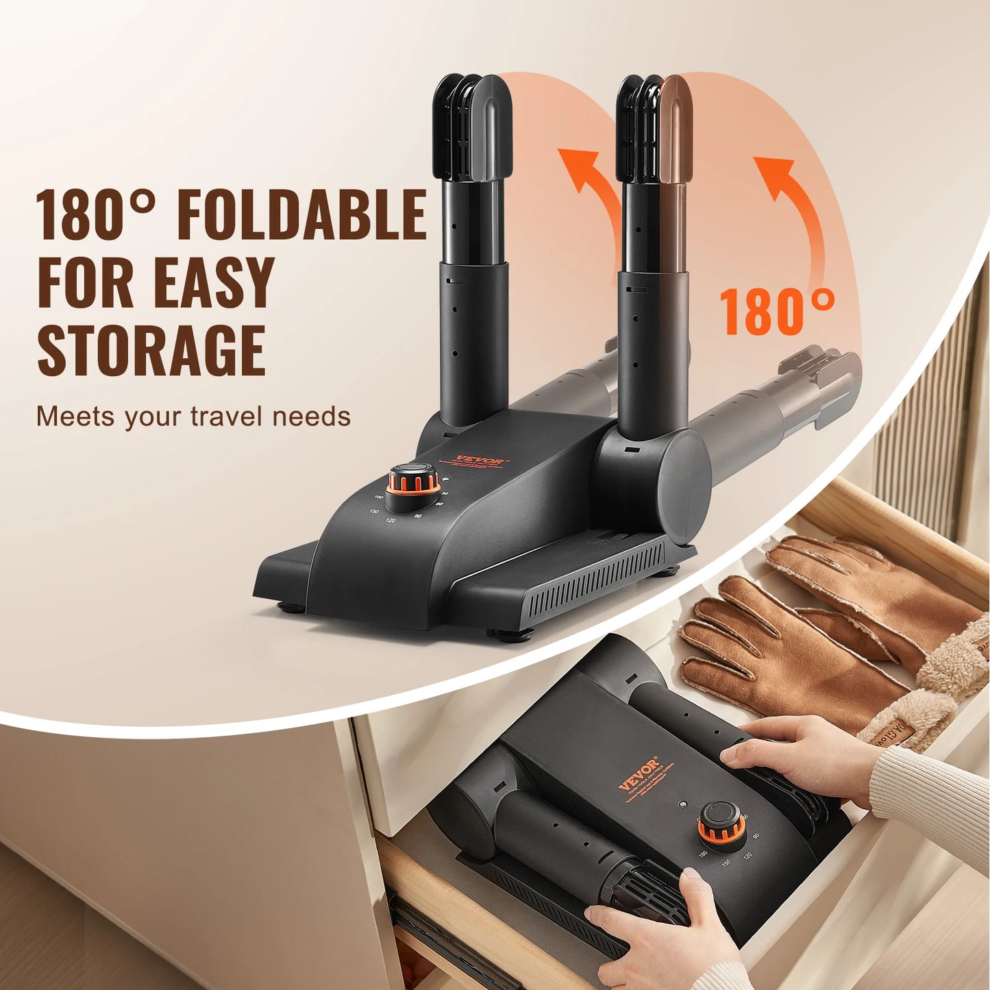 SucceBuy 180° Foldable 2/4Tubes Shoe Dryer Portable Boot Dryer w/ Timer & Blower for Snow Boots Leather Shoes Canvas Shoes Socks