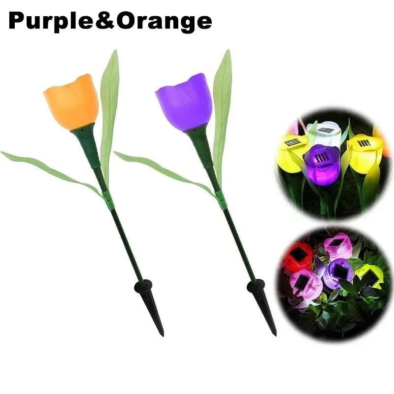 Solar Powered Tulip Garden Lights IP44 Waterproof Auto on Off LED Outdoor Lighting for Yard Lawn Party Night Decoration