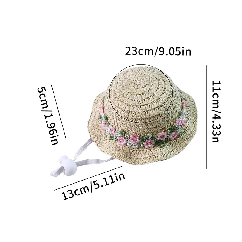 Cute Pet Straw Hat for Cats Small Dogs Adjustable Cat Princess Hat Summer Puppy Sun Hat Outdoor Cute Kitten Headwear Pet Supply