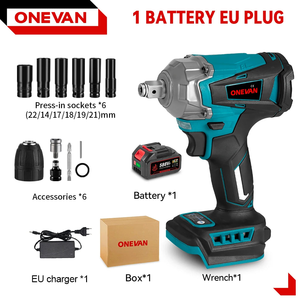 ONEVAN 1200N.M Torque Brushless Electric Impact Wrench 1/2 Inch Cordless Electric Wrench Power Tools For Makita 18V Battery Pin