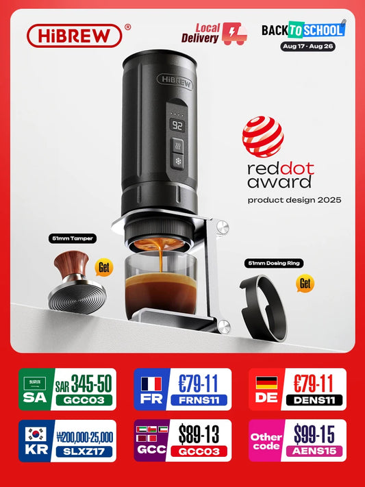 HiBREW H4C Portable Espresso Coffee Machine Wireless Heating Removable Battery Barista Ground Coffee Bottomless Extraction