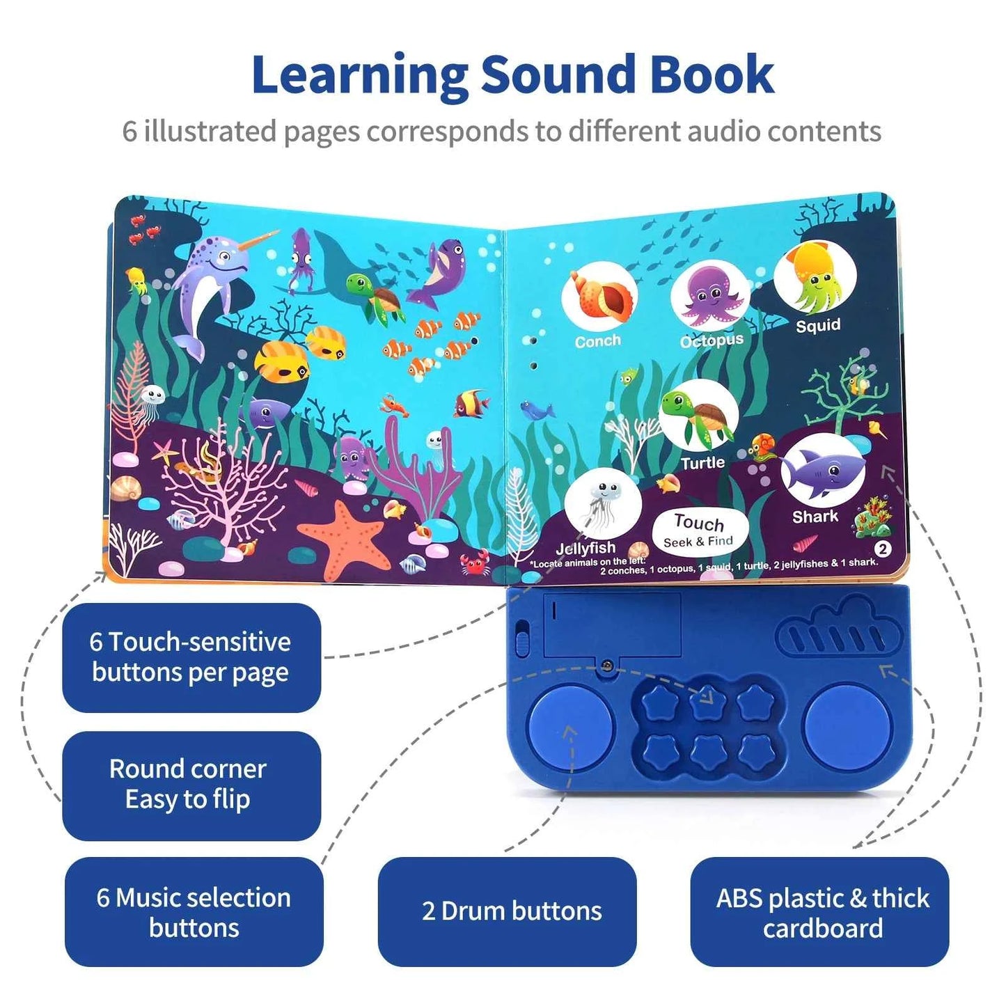Kids Interactive Audio Books with Melody & Lights - Educational Pre-school Toys with Drum Sounds and Animal Themes
