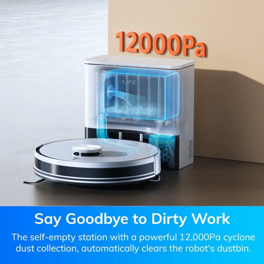 ILIFE A30 Pro Robotstofzuiger met automatisch leegstation, 5000Pa sterke zuigkracht, LDS-navigatie, 180 min. looptijd, 2-in-1 dweilen en zuigen, app-bediening, reiniging van harde vloeren en tapijt