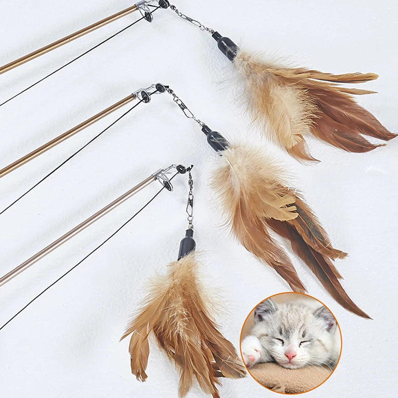 Retractable Cat Teaser Wand Toy Telescopic Cat Stick Toys Funny Interactive Kitten Feather Toy Pet Boredom Relief Toys