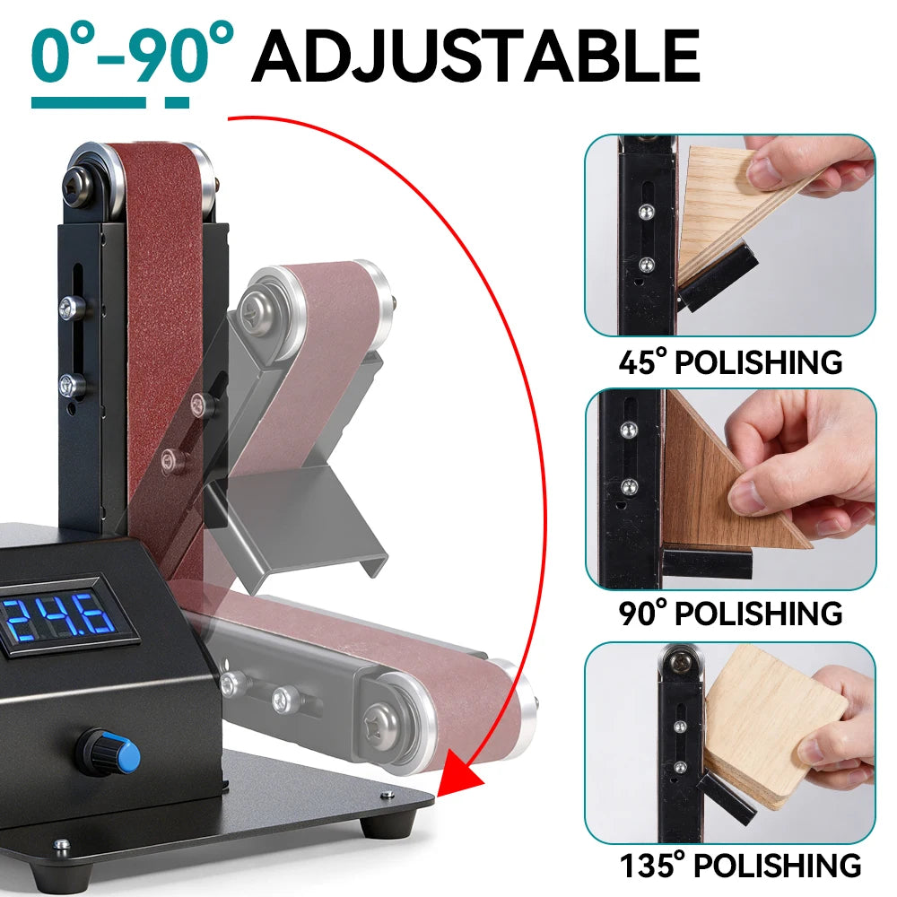 YOFIDRA 7-speed elektrische bandschuurmachine, 0-90° verstelbare hoek, schuur- en polijstmachine voor hout/metaal/kunststof