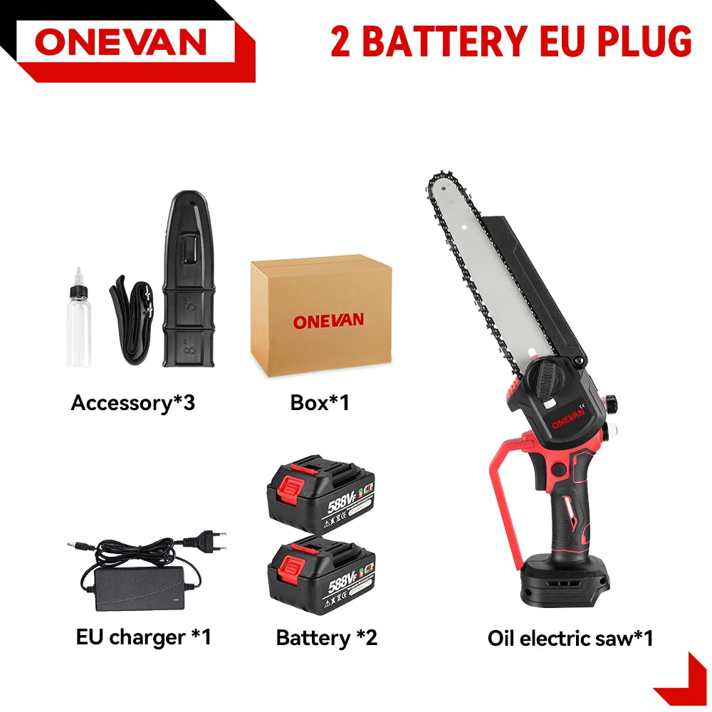 ONEVAN 8Inch Brushless Electric Chainsaw 4500W Cordless Electric Saw Rechargeable Woodworking Tool For Makita 18V Battery Pin