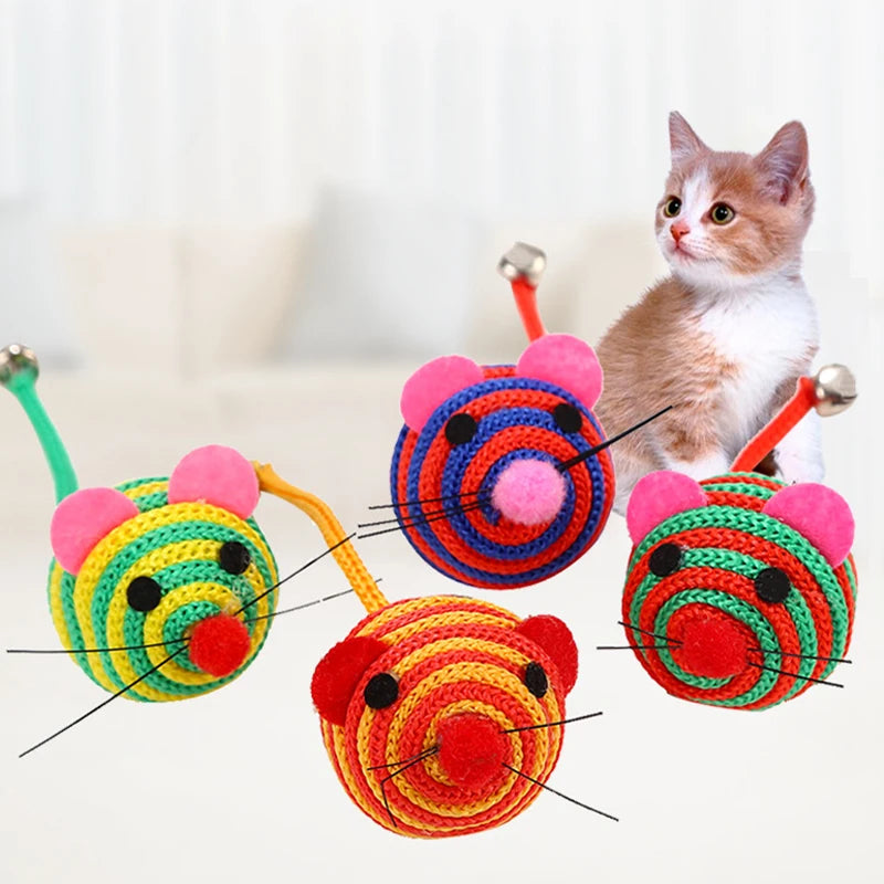 5/10pcs Cat Nylon Mouse Toys Interactive Cat Toy With Bell Funny Cat Teasing Toy Durable Kitten Self-Playing Animal Toy