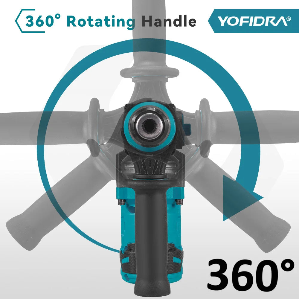 Marteau perforateur électrique sans balais YOFIDRA 3500W, 26 mm, multifonction, perceuse à percussion sans fil, outil électrique rotatif compatible avec batterie Makita