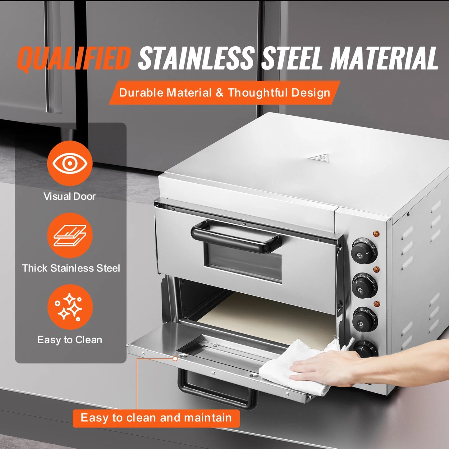 Succebuy Commercial Pizza Oven Countertop Double Deck Layer Stainless Steel Electric& Handle for Restaurant Home