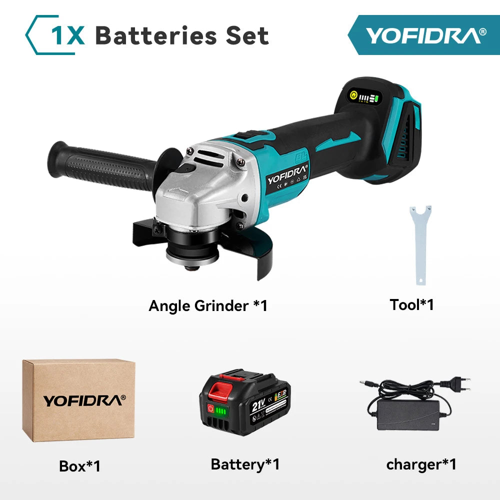 YOFIDRA Meuleuse d'angle électrique sans balais 125 mm à 4 vitesses pour le meulage, le polissage et la coupe de métal et de bois, outil électrique compatible avec batterie Makita