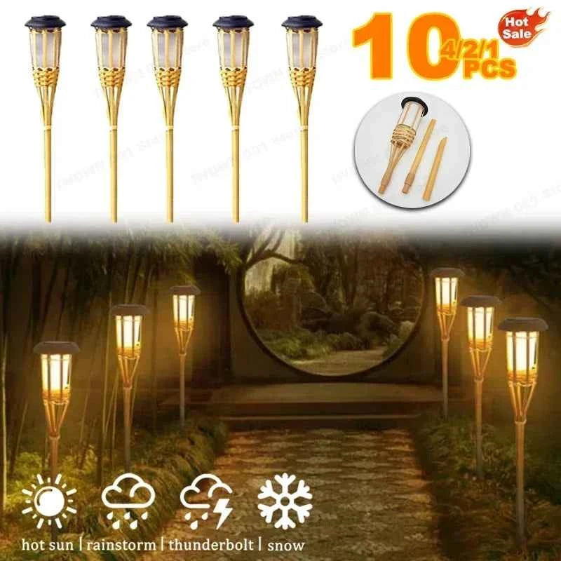 Bamboo Solar Flame Lights Torch Lights Bamboo Simulated Solar Flame Lawn Garden Lights Luces Led Solares Para Jardin Exterior