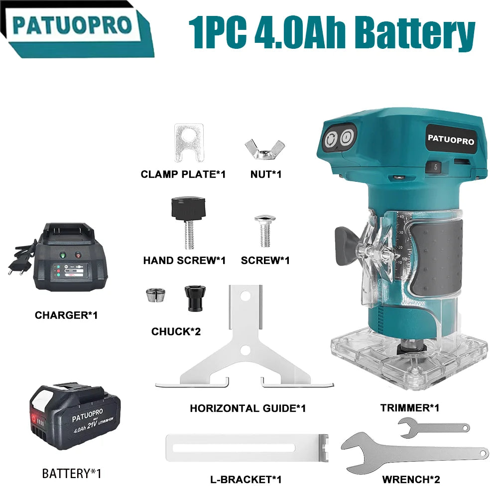 Affleureuse électrique sans balais, 5 vitesses avec 3 pinces de serrage, défonceuse à bois sans fil pour gravure et rainurage, compatible batterie Makita 18V