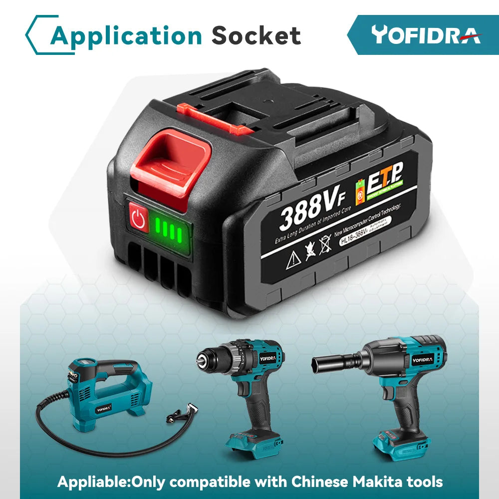 YOFIDRA 20V 18V oplaadbare 928vf 388vf 128vf 22500mAh lithium-ionbatterij met stekker voor vervangende accu van elektrisch gereedschap