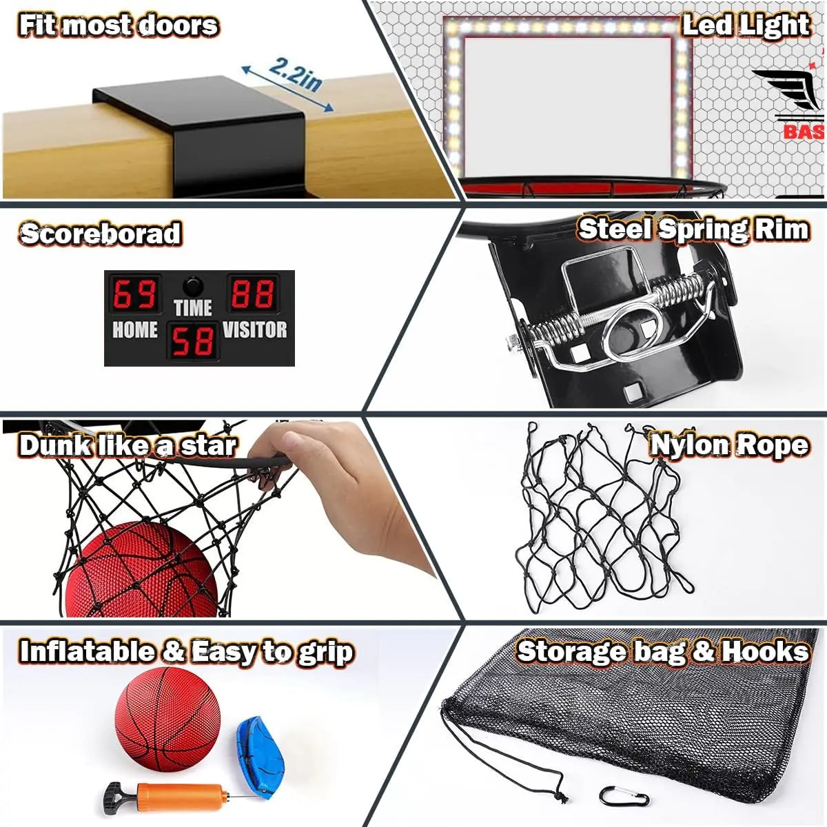 VATOS Mini Basketball Hoop for Kids x2 Indoor Outdoor Electric Scoreboard with 4 Balls - Perfect Sports Game Gift for Boys and Girls - Quality Shopping Centre
