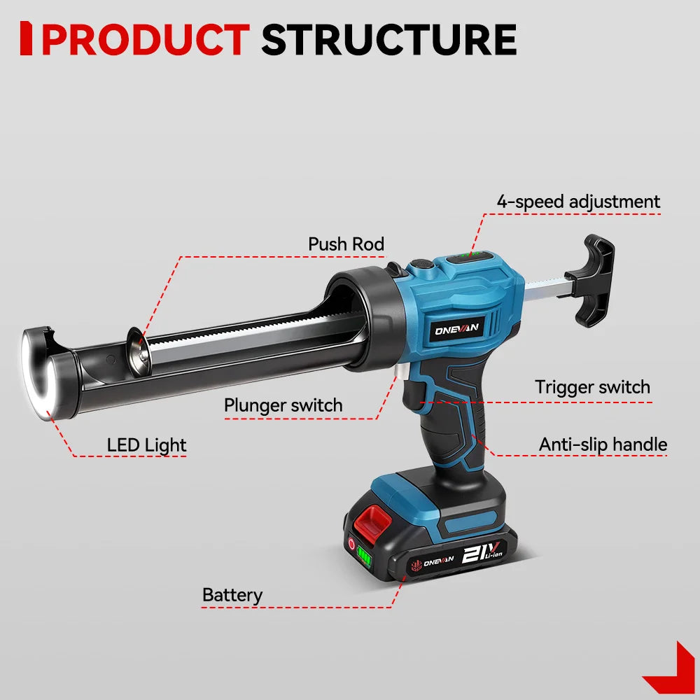 ONEVAN 4-snelheden elektrische kitspuit snoerloze lijmpistool glas hard rubber kitpistool elektrisch gereedschap voor Makita 18V accu