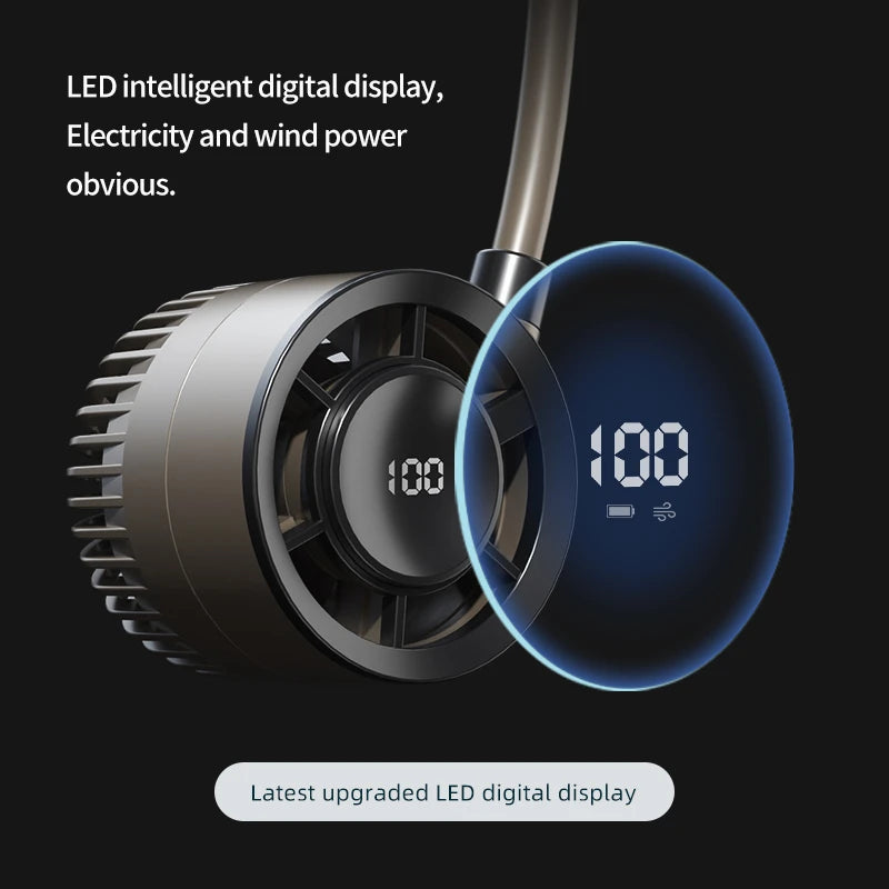 Ventilateur de cou portable Lenovo 100 vitesses, ventilateur sans pales à suspendre avec écran LED, ventilateur rechargeable par USB pour le sport en extérieur et les voyages