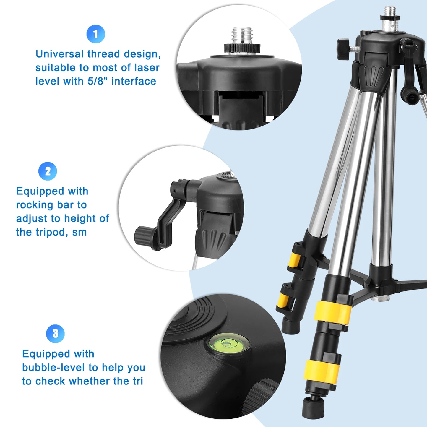 1.2M Three Height Adjustment Stainless Steel Extension Bar Tripod Stand For Laser Level with Bubble-level Tripod Stand