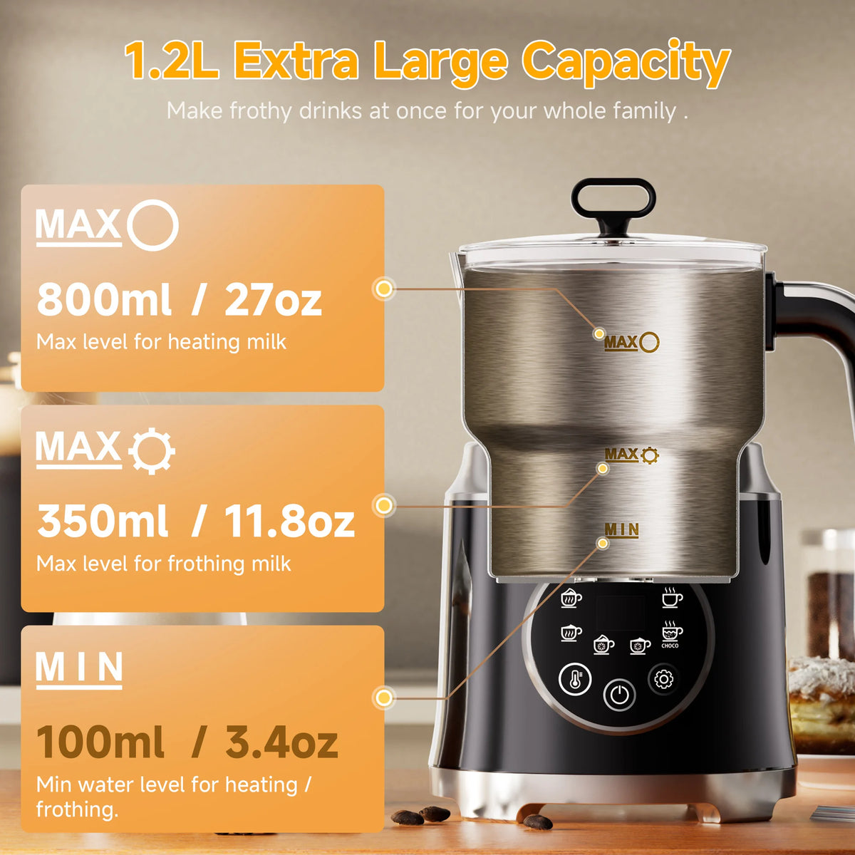 BioloMix 6-in-1 Afneembare Elektrische Melkopschuimer - Automatische Warme en Koude Schuimmaker voor Koffie en Warme Chocolademelk