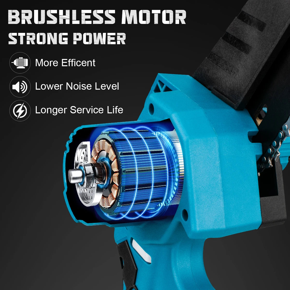 Gisam 8 inch borstelloze elektrische kettingzaag, snoerloze houtbewerkingskettingzaag, houtkapzaag, elektrisch gereedschap voor Makita 18V-batterijpinnen