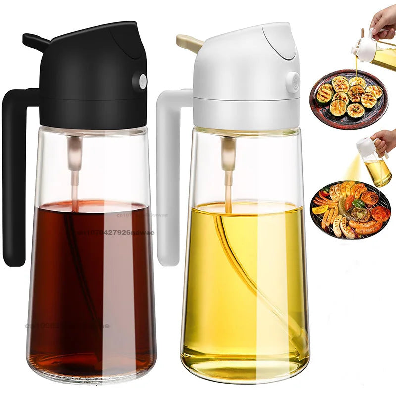1-2PCS 2in1 Olive Oil Dispenser Bottle 500ml Plastic Oil Sprayer Cooking Oil Spray Tank BBQ Baking Picnic Kitchen Tools for Home