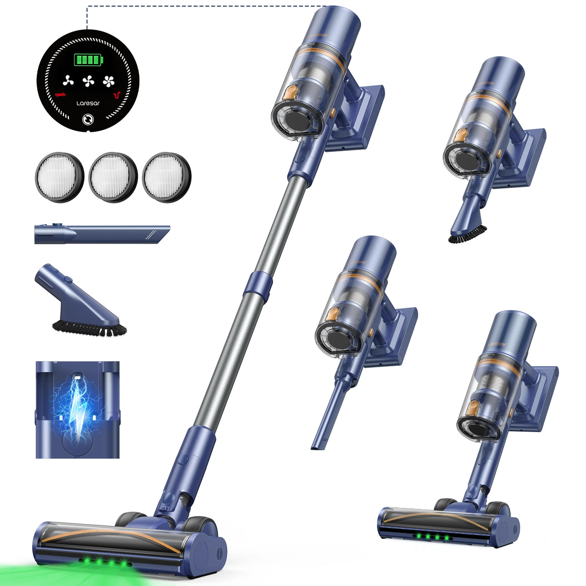 Laresar V11 NIEUW 650W 75000PA Ultra-krachtige draadloze stofzuiger, 90 minuten lange gebruiksduur, uitneembare accu & slimme display-stofzuiger
