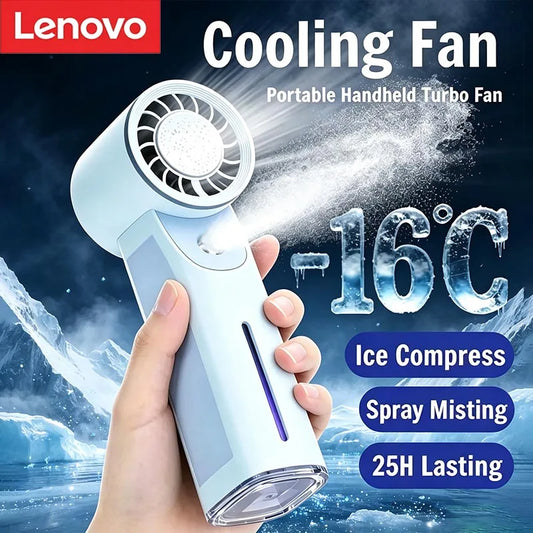 Lenovo Ice Coating Spray Small Fan Handheld Refrigeration Turbine Ice Coating Fan Usb Charging Handheld Fan Outdoor Portable Fan
