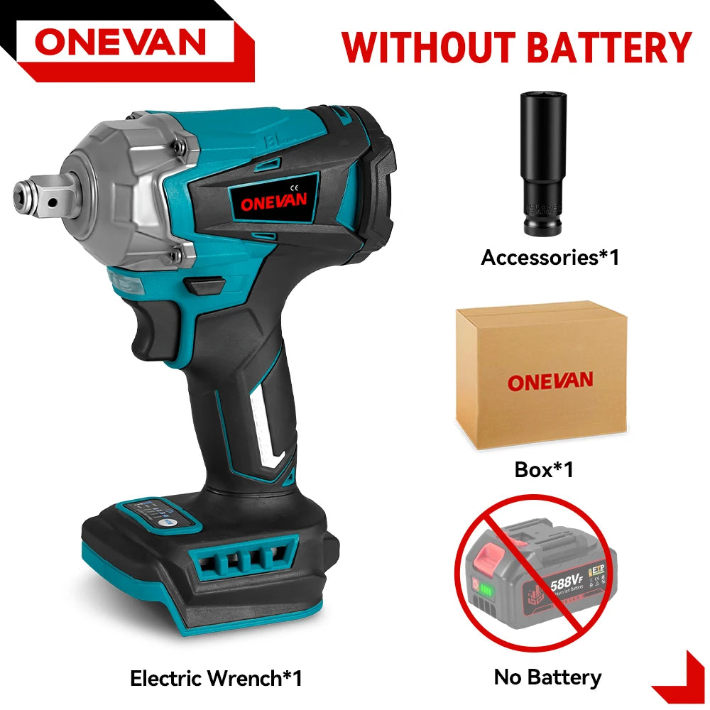 ONEVAN 1200N.M Torque Brushless Electric Impact Wrench 1/2 Inch Cordless Electric Wrench Power Tools For Makita 18V Battery Pin