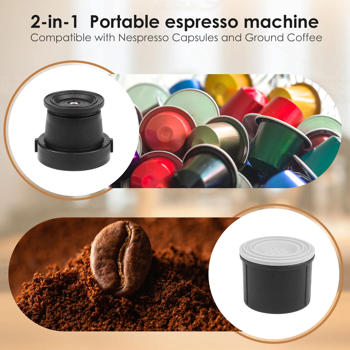 Cafetière portable 2-en-1 BioloMix, machine à espresso chaud/froid pour capsules NS et café moulu, presse manuelle