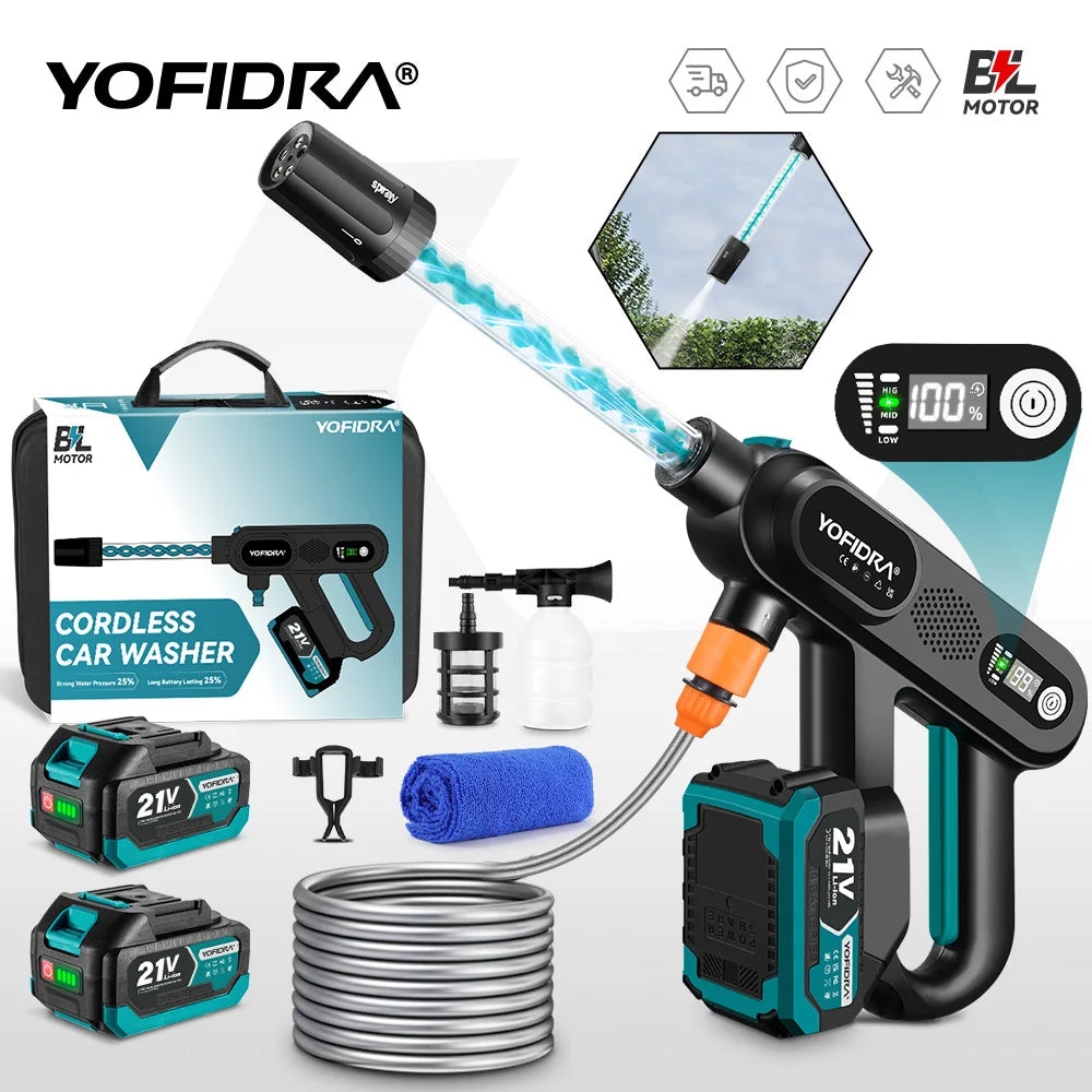YOFIDRA 5IN1 220Bar Brushless Electric High Pressure Car Washer Gun Water Spray Gun Washing Power Tools For Makita Battery Pin