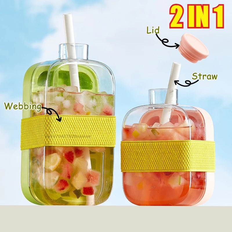 Ice Cube Water Bottle Ice Cube Mold Press Ice Maker With Lid Food Grade Ice-Making Straw Dual-use Ice-Kettle NO TOUCH Silicone