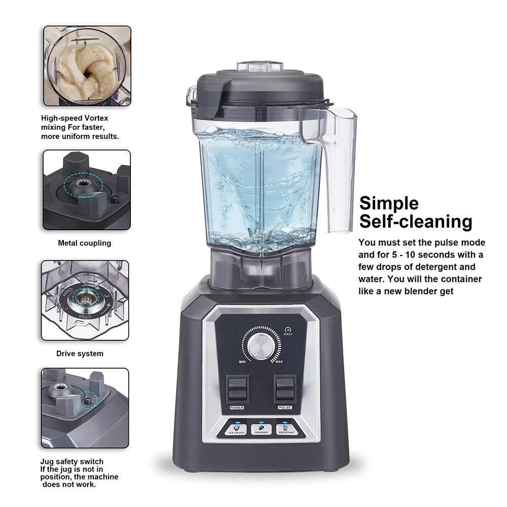 BioloMix Professionele Keukenblender Automatisch Programma 2L Laag Profiel BPA-vrij Smoothie Sapcentrifuge Ijsvergruizer Voedselmixer
