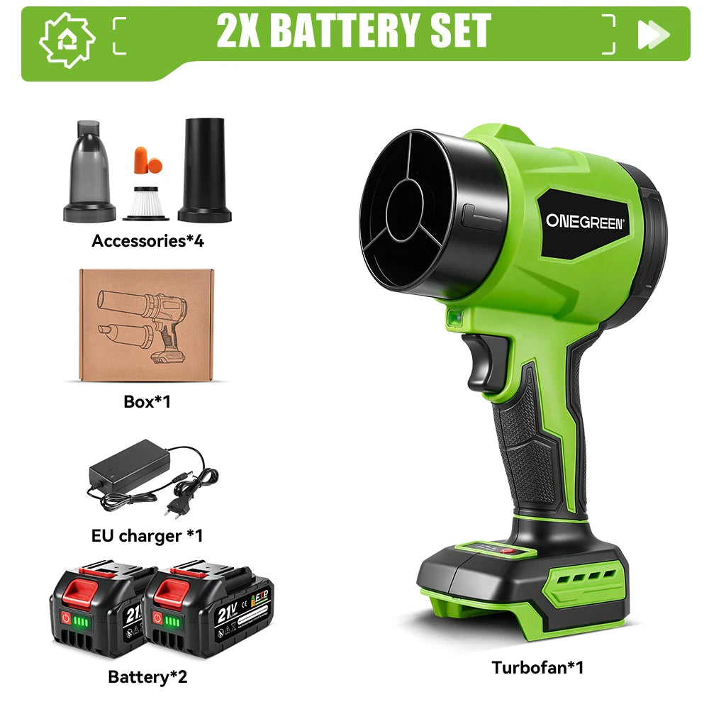 ONEGREEN 4000W 2in1 Brushless Electric Air Blower Jet Fan 350000RPM Leaf Blower Dust Blowing Tool For Makita 18V Battery Pin
