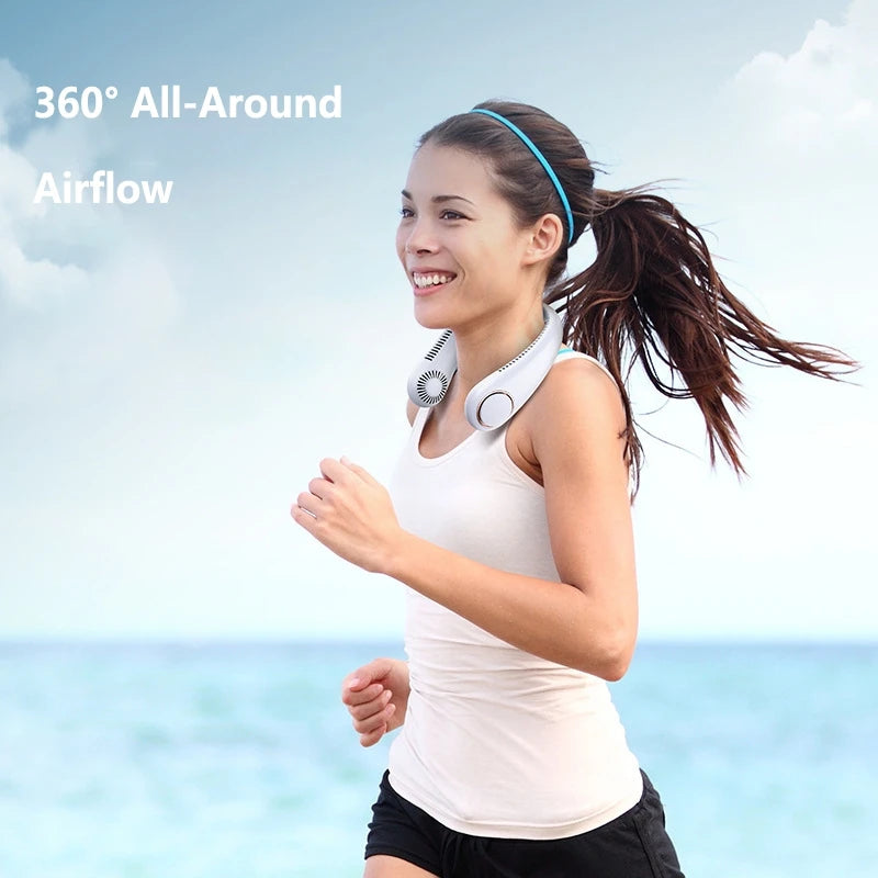 Lenovo Neck Hanging Fan Usb Charge Model Long Battery Life Portable Neck Hang Silent Fan Digital Display 5-speed High Wind Power