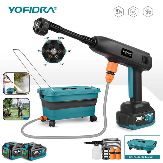 YOFIDRA 6IN1 High Pressure Electric Water Spray Gun Car Garden Washer Tool With 22L Foldable Water Bucket For Makita Battery Pin