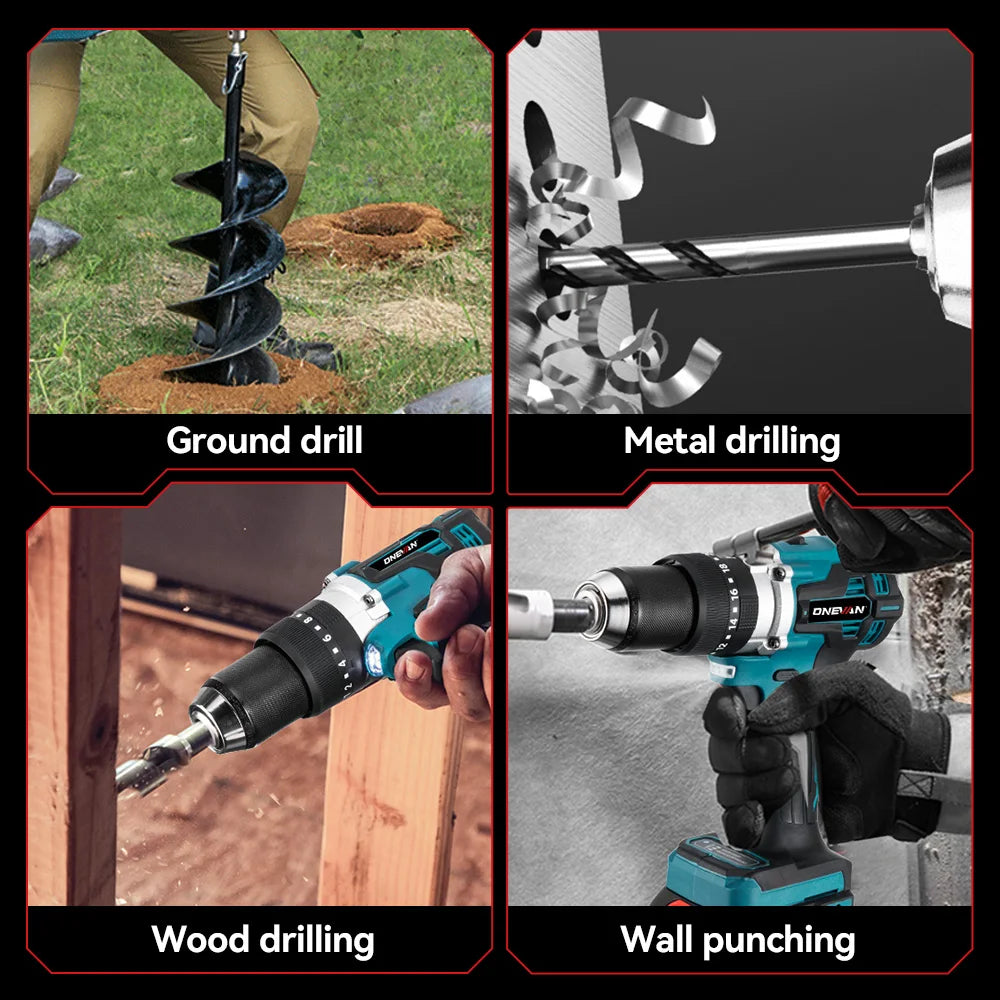 ONEVAN 13MM 650N.M Borstelloze Elektrische Slagboormachine 20+3 Koppel Elektrische Klopboormachine Elektrisch Gereedschap voor Makita 18V Accu