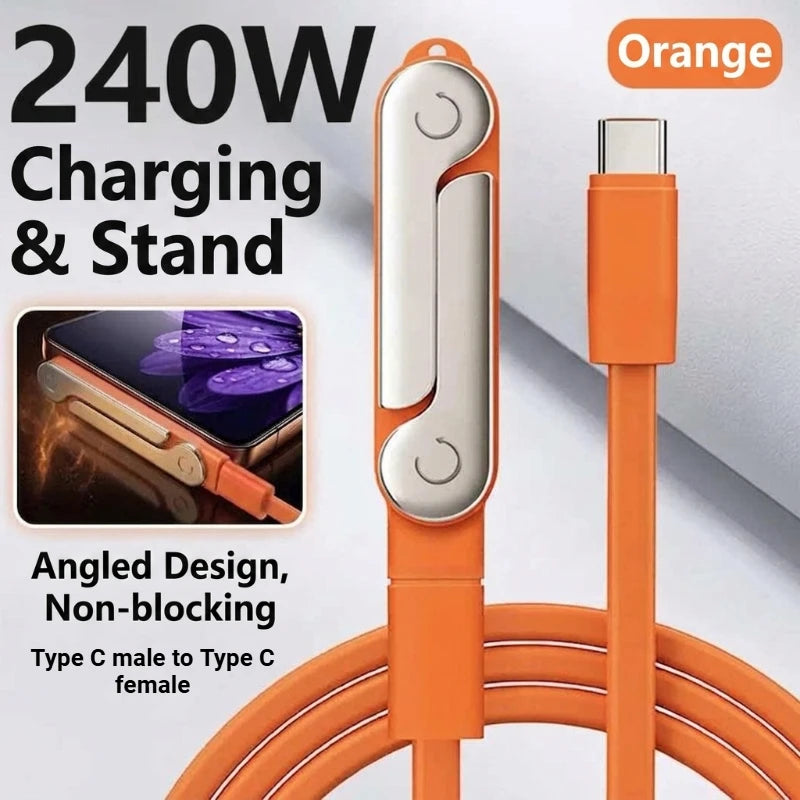 Multifunctional 2‑in‑1 240W PD Fast Charging USB‑C Cable Detachable Fold‑Out Desktop Phone Stand High‑Speed Data Charger Wire