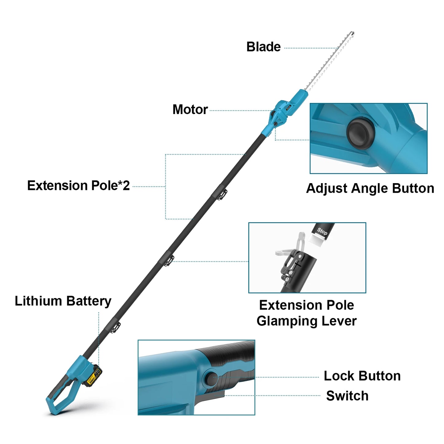 Gisam 7200SPM Electric High Branch Hedge Trimmer Brushless Cordless Telescopic Hedge Shear Power Tool For Makita 18v Battery Pin