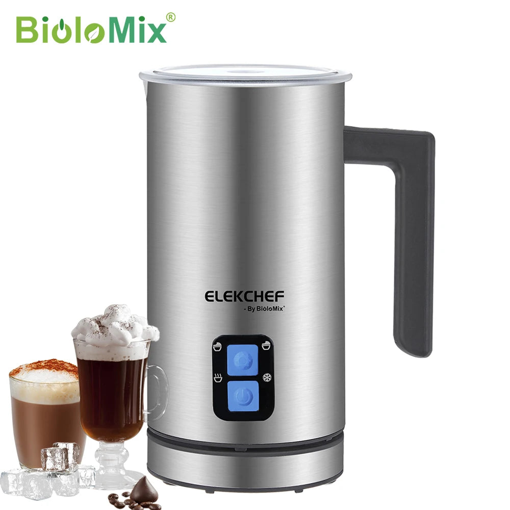 BioloMix Automatische Melkopschuimer & Verwarmer – 4-in-1 Koffieopschuimer voor Warm/Koud Schuim, Latte & Cappuccino
